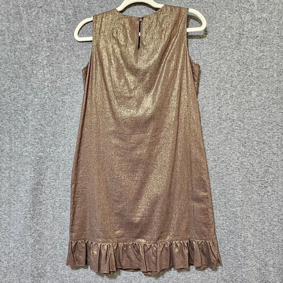 Tahari Linen Dress Womens Size 4 Bronze Metallic Knee Length Party Dress  Ruffle - Picture 7 of 16